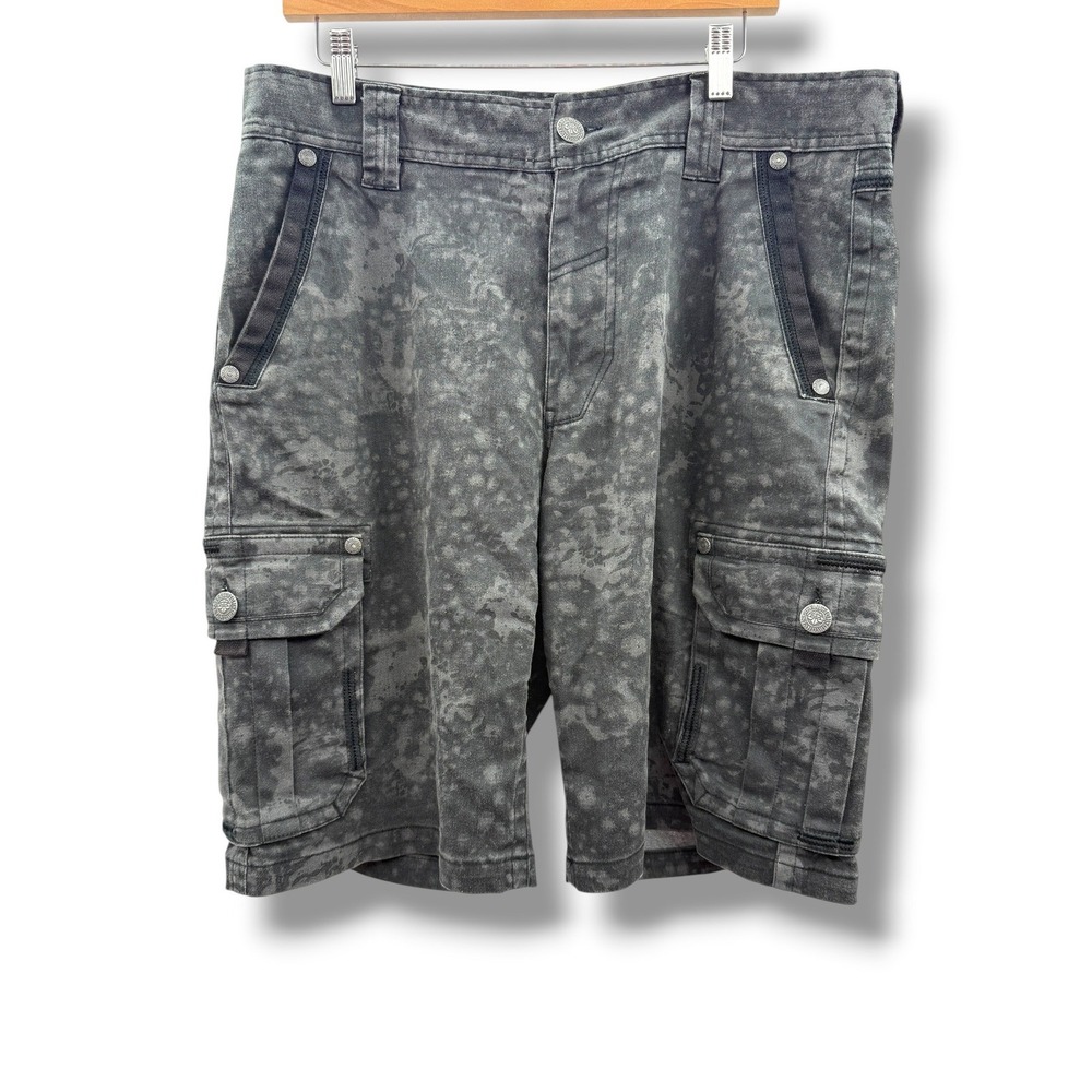 Affliction‎ Cargo Shorts Mens 34 Gray Acid Wash Camo Y2K Grunge Streetwear
